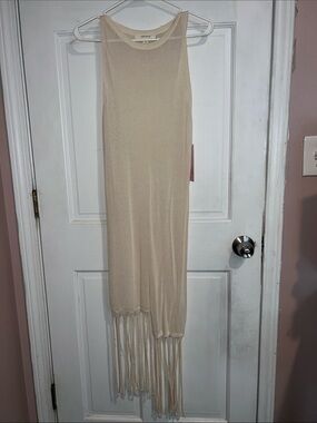 Women’s Cream Fringe Swim Coverup Maxi Dress